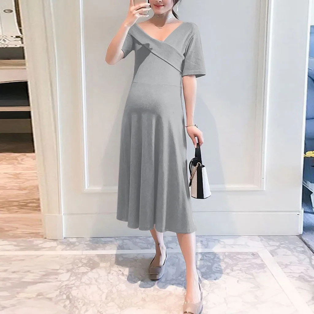 

pregnancy Women maternity Dress Short Sleeve Maternity Long Dress Casual Breastfeeding clothes vestidos nursing dress Women 2019