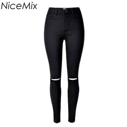 NiceMix бренд 2019 джинсы женские высокие Васит джинсы Плюс Размер повседневные рваные джинсовые брюки сексуальные узкие черные узкие брюки