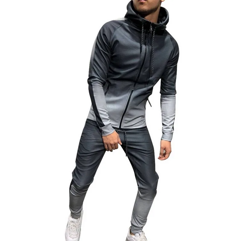 Oeak мужской повседневный комплект Новая мода 3D Принт толстовки на молнии Толстовка куртка и брюки хип спортивное пальто и брюки - Цвет: Серый
