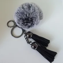 8 cm Fur pom pom keychain Fluffy fur ball bag charms Black double leather tassels handbag charm pom-pom keychais Porte Clef 8 cm Fur pom pom keychain Fluffy fur ball bag charms Black double leather tassels handbag charm pom-pom keychais Porte Clef