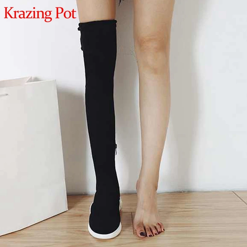 

Krazing Pot flock round toe wedges high heels gladiator women keep warm fashion beauty girl stovepipe over the knee boots L16