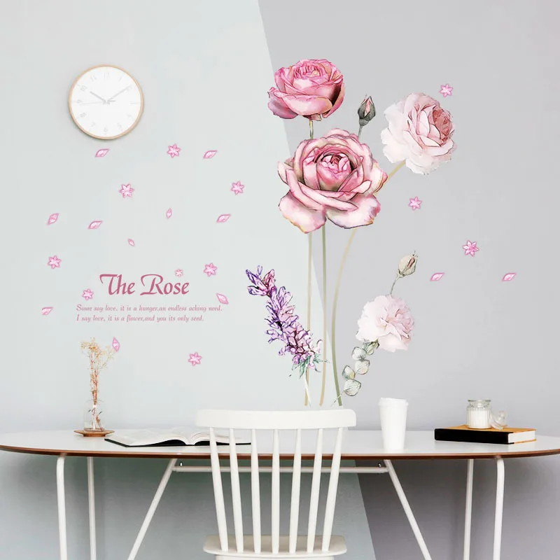 

Rose Flowers PVC Wall Sticker Restaurant Entrance Wardrobe Wall Decorations Living Room Sticker Mural Wall Decal