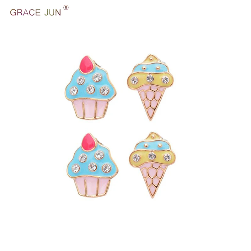 

GRACE JUN Hot Sale Ice Cream Cake Lollipop Shape Clip on Earrings No Pierced for Girl Party Fashion Cute Small Cuff Earrings New