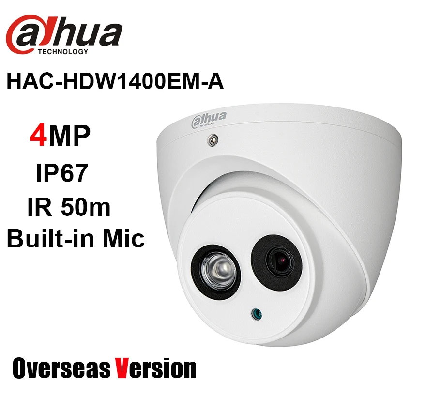 Dahua HAC-HDW1400EM-A 4MP HDCVI IR Eyeball аналоговая камера 4MP IR 50m водонепроницаемый Встроенный микрофон HAC-HDW1400EMP-A камера видеонаблюдения