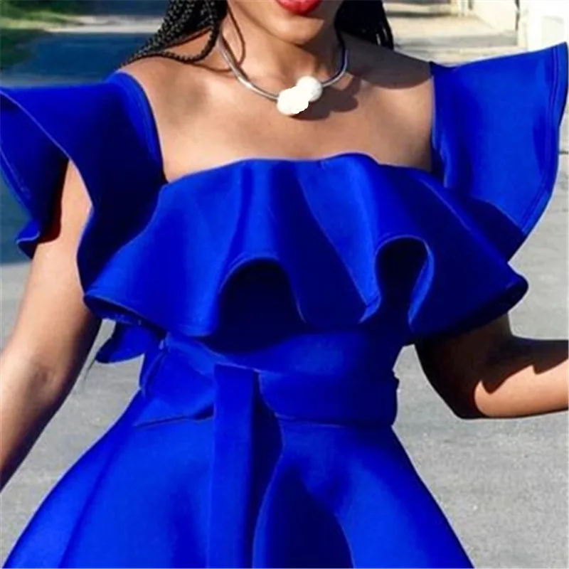 

free shiping fashion woman clothes blue summer dress elbise vestidos sukienki vestidos de festa plus size sexy ruffle dresses