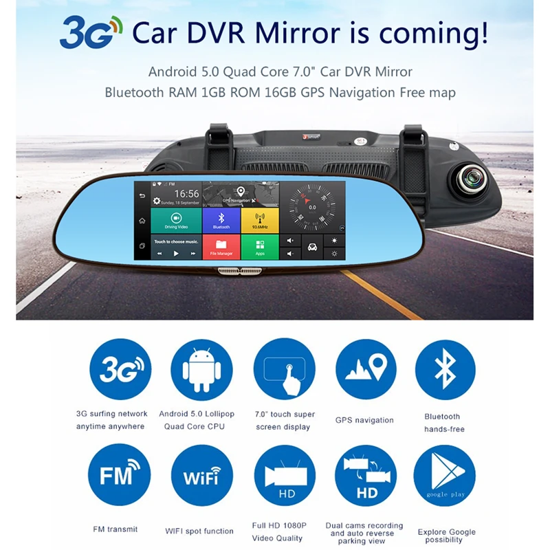 SLIVERYSEA 3G Автомобильная камера DVR GPS Bluetooth двойной объектив зеркало заднего вида