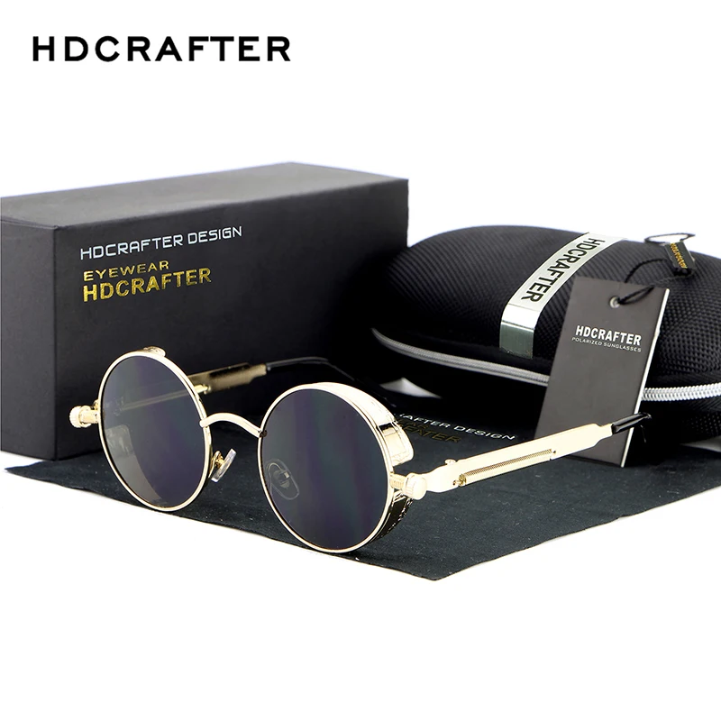 

HDCRAFTER Women Classic Retro Design Steampunk Sunglasses Round Sunglasses Vintage Oculos De Sol Feminino