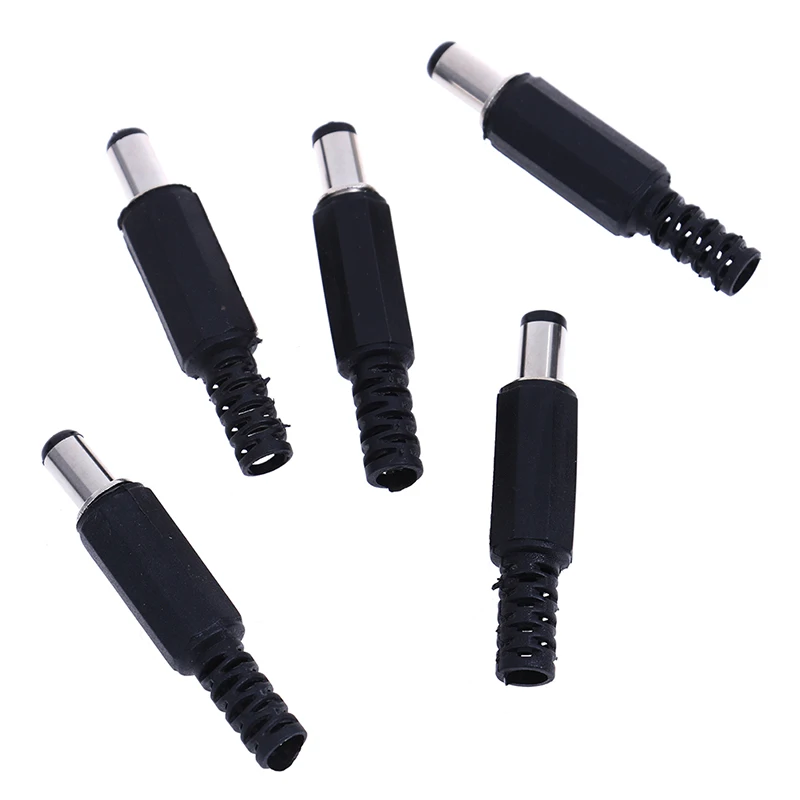 

5 Pcs DC Power Plug 5.5 X 2.1 Mm For Welding Line Black 2.1mm X 5.5mm DC Power Male Plug Jack Adapter