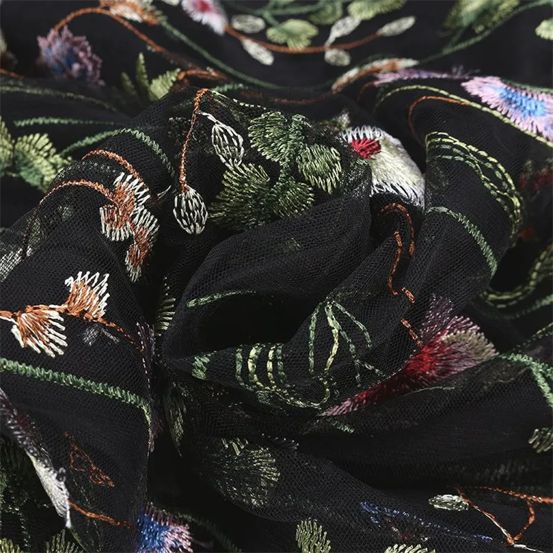 Women Ladies 2019 Summer Fashion Elegant Ladies Sexy Mesh Embroidered Waterweed Black Floral Plus Size Pleated mesh Skirt R24 (1)