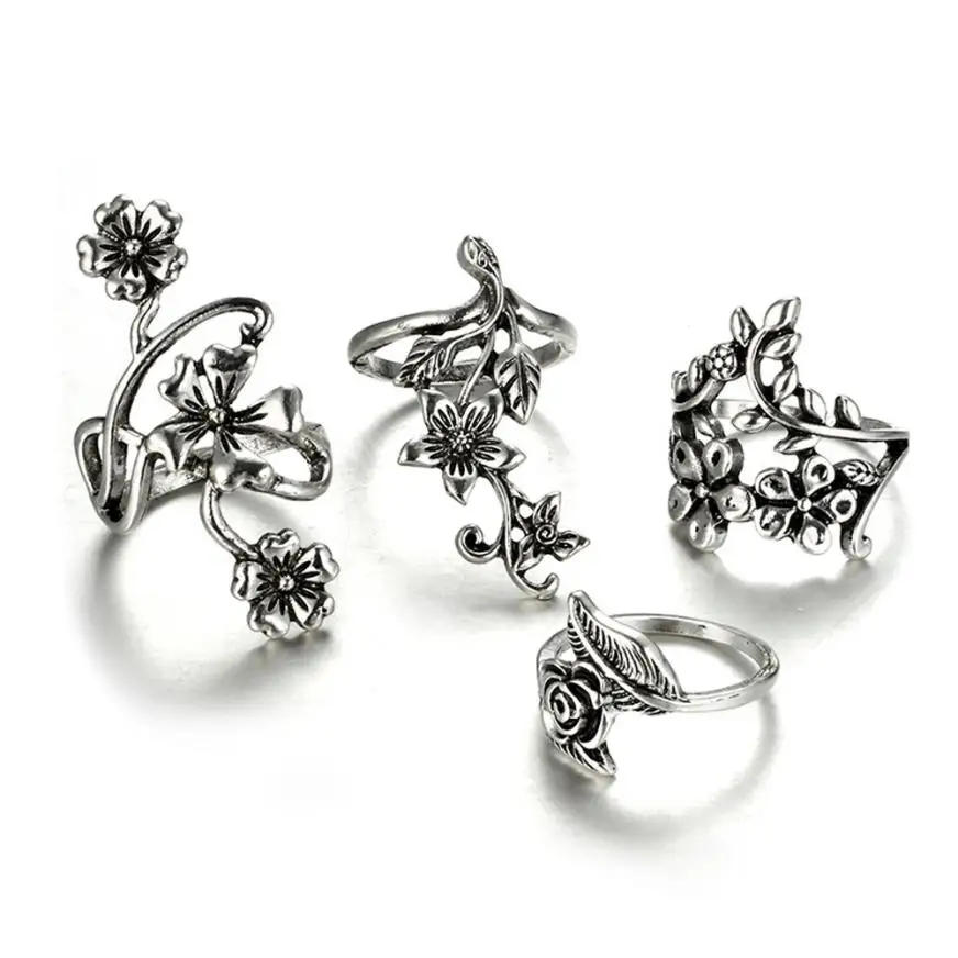 

GEMIXI 7pcs/Set Women Bohemian Vintage Silver Stack Rings Above Knuckle Blue Rings Set 4.16