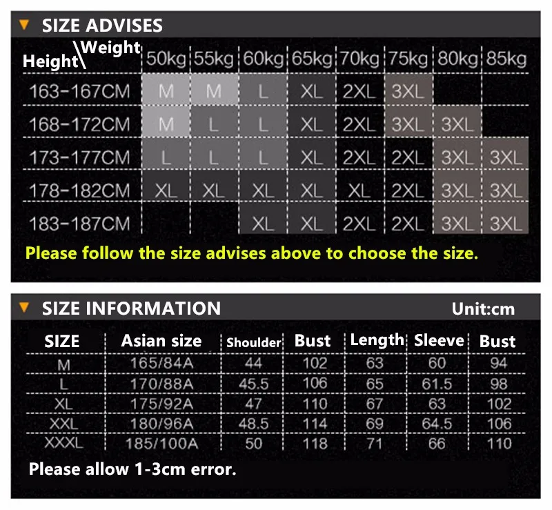 Size table