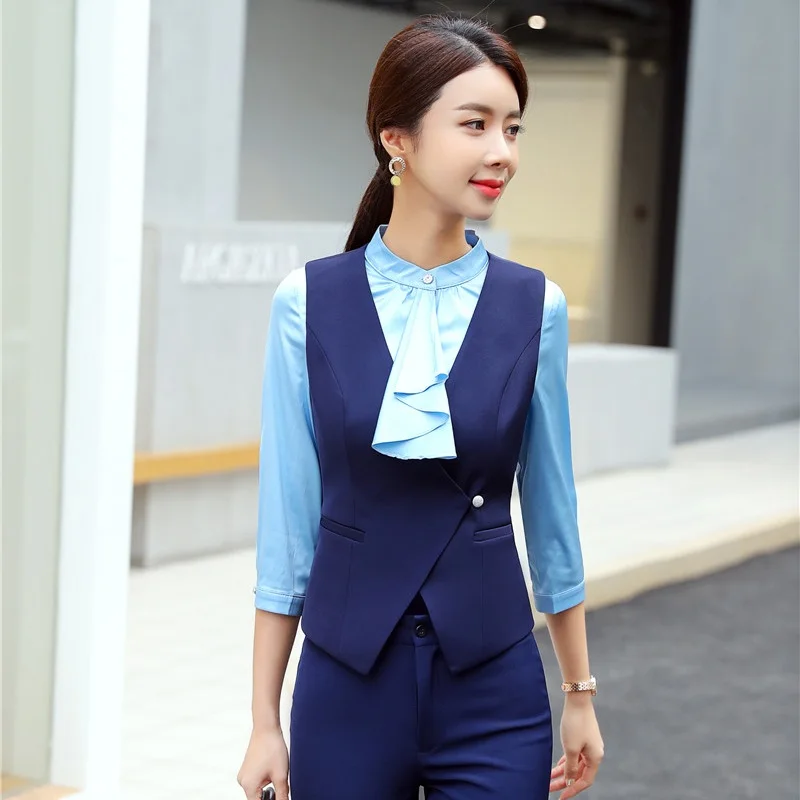 

Fashion Formal Women Waistcoat & Vest Navy Blue Office Ladies Work Wear Female Clothes OL Styles