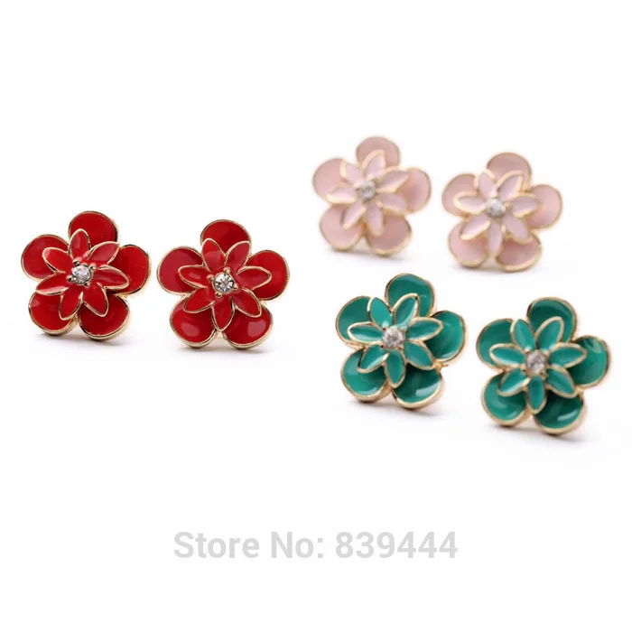 

New Design Gold Color Earring Jewelry Fashion Women Enamel Cute Flower Stud Earrings
