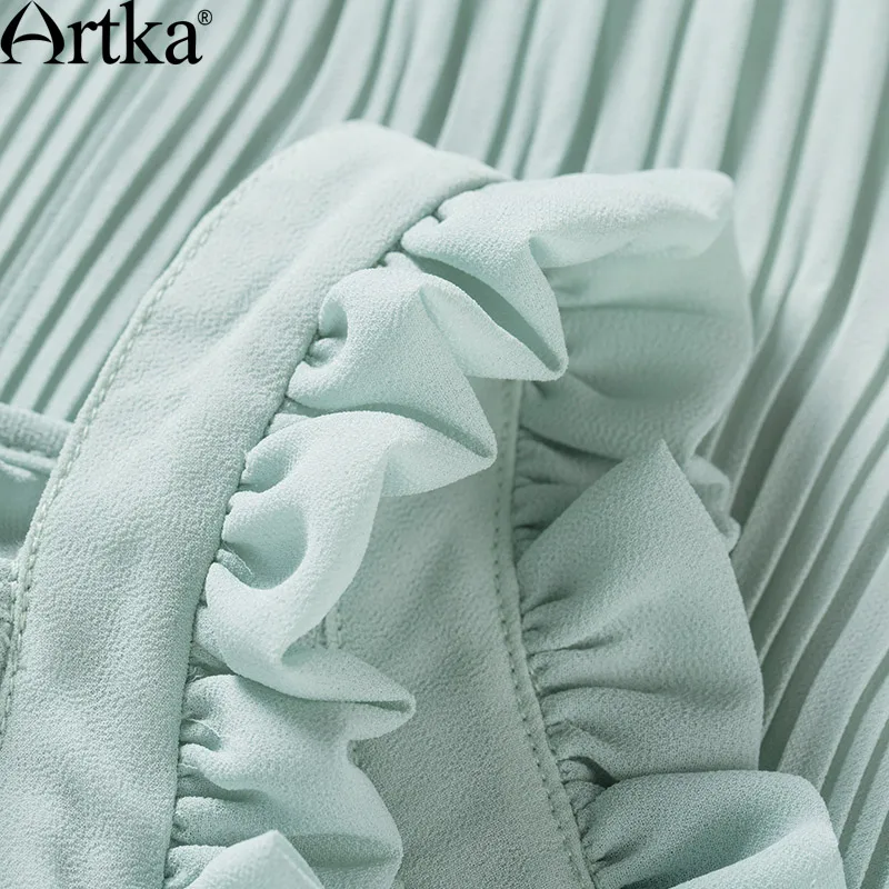 ARTKA/женская летняя Новинка 2018 года 2 цвета шифоновая рубашка в складку модная с