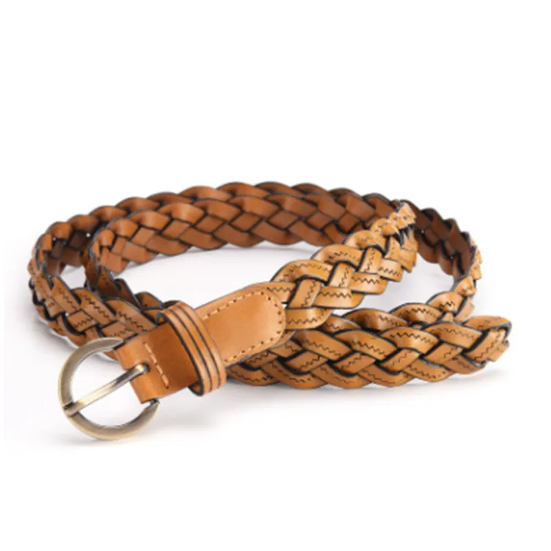 Camel 1Pc Womens Leather Dress Casual Weave Braided Belts Pin Buckle Waistband Strap BBB0359 - Цвет: Camel