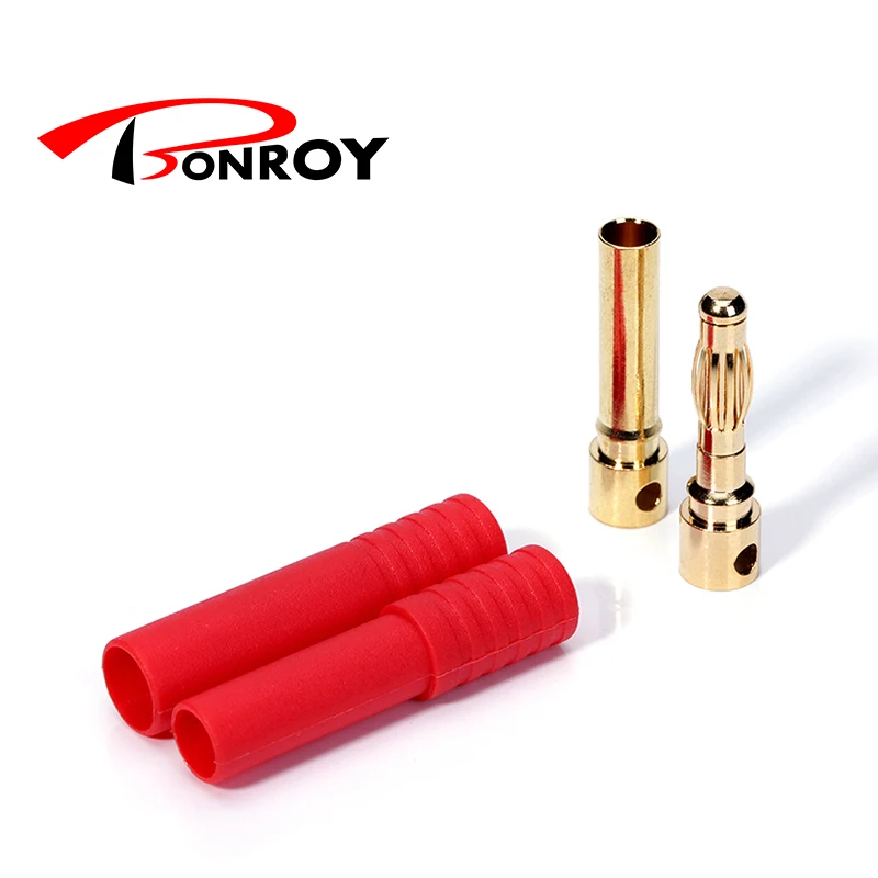 

NEW 10pairs HXT 4.0mm Bullet banana Connectors Gold Plating AND Red Housing RC CONNECTOR PLUG for RC Helicopters free shipping