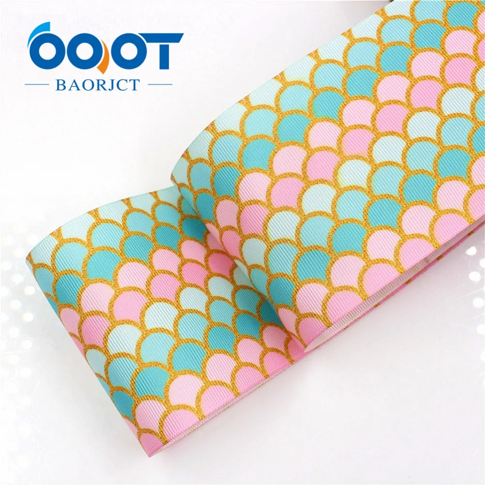 

I-18428-45,3 inch 75MM Fish scale shape Printed grosgrain ribbon, DIY handmade Hair accessories Material wedding gift wrap
