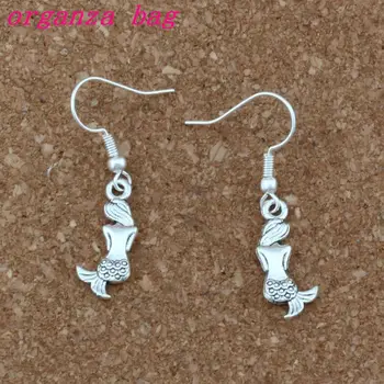 

20pair Zinc alloy metal Mermaid Charms Earrings With Fish hook Ear Wire 37mm A-185e