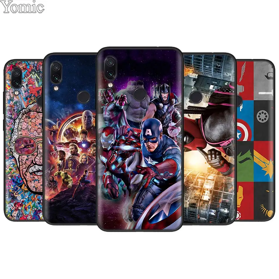 

Deadpool Iron Man Marvel Avengers Silicone Case Cover for Xiaomi Redmi 7 6 5 Note 7 5 6 Pro 4X 5A 6A S2 GO Poco F1 Black Case