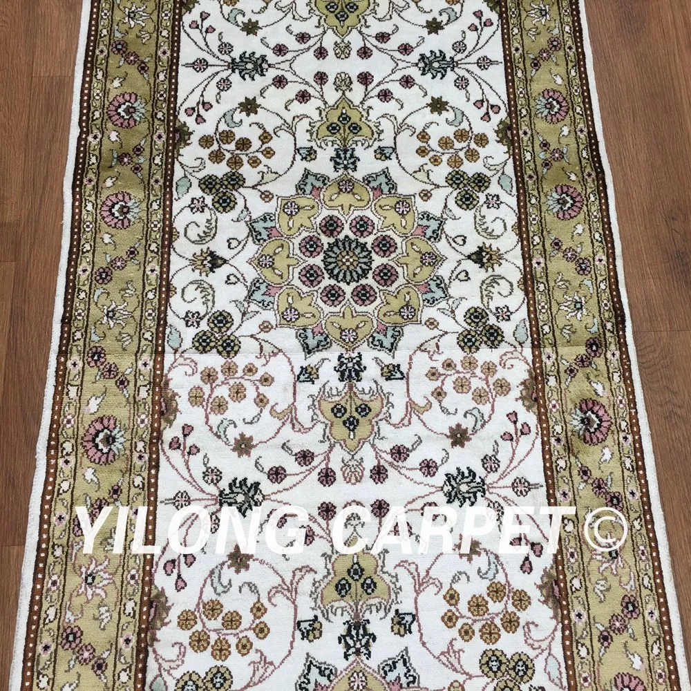 Yilong 2 5 'x 12' шелковые коврики ручной работы дорожки для коридора зеленые и белые