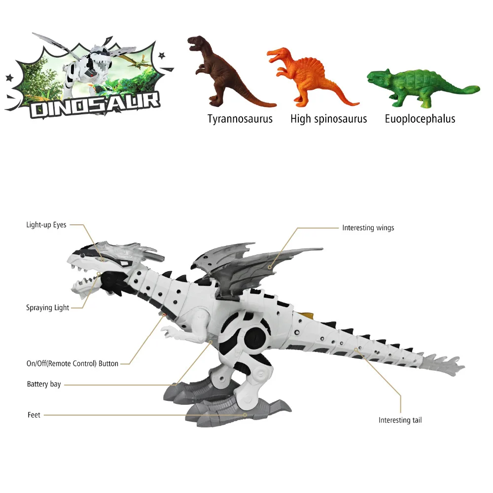 Electronic Dino Robot Light Up Walking Toy Mist Spray Dinosaur with Sound 