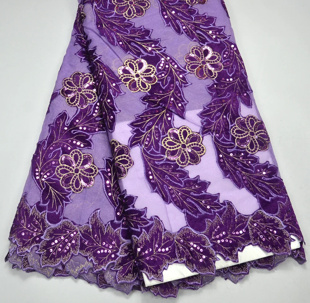 Latest Classics High Quality Purple French Net lace Purple Velvet lace