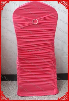 

Coral Red Ruffled Lycra/Spandex Chair Covers With Lycra Band And One Row Diamond Buckle&Pin For Wedding Banquet Decoration