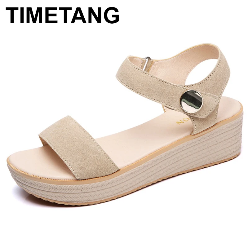 

TIMETANG Women Summer Suede Leather Strap Sandals Shoes Female Sandals Espadrilles wedge Women Low Heels Sandals Gladiator
