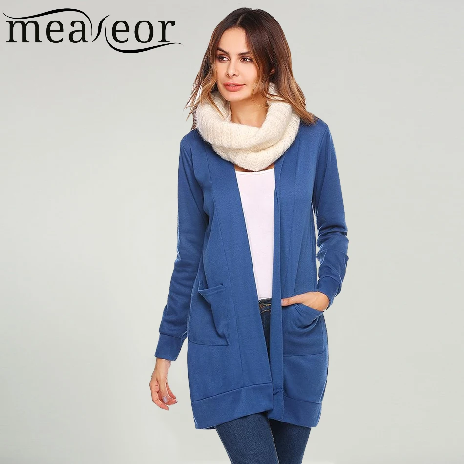 Meaneor 2017 New Women Casual Autumn Cardigan Long Sleeve Solid Open Front Cardigans Sexy Loose Lady Sweater with 2 pockets Tops |