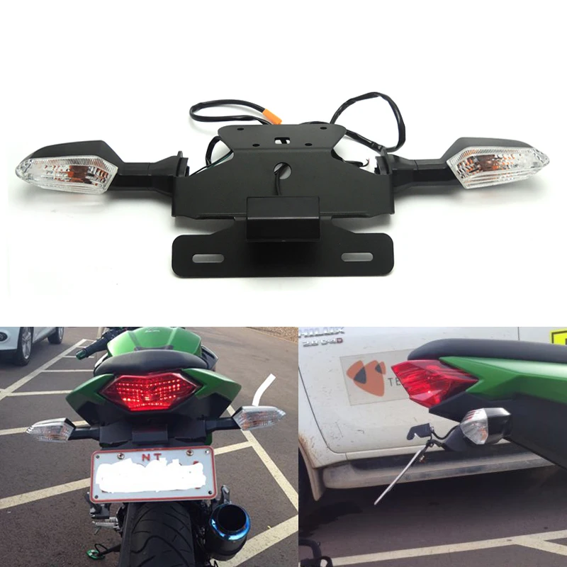 

KEMiMOTO 1 Pair Rear Turn Signal Indicator LED Light Lamp And License Plate Holder For KAWASAKI NINJA300 2013 - 2017 Motorcycle