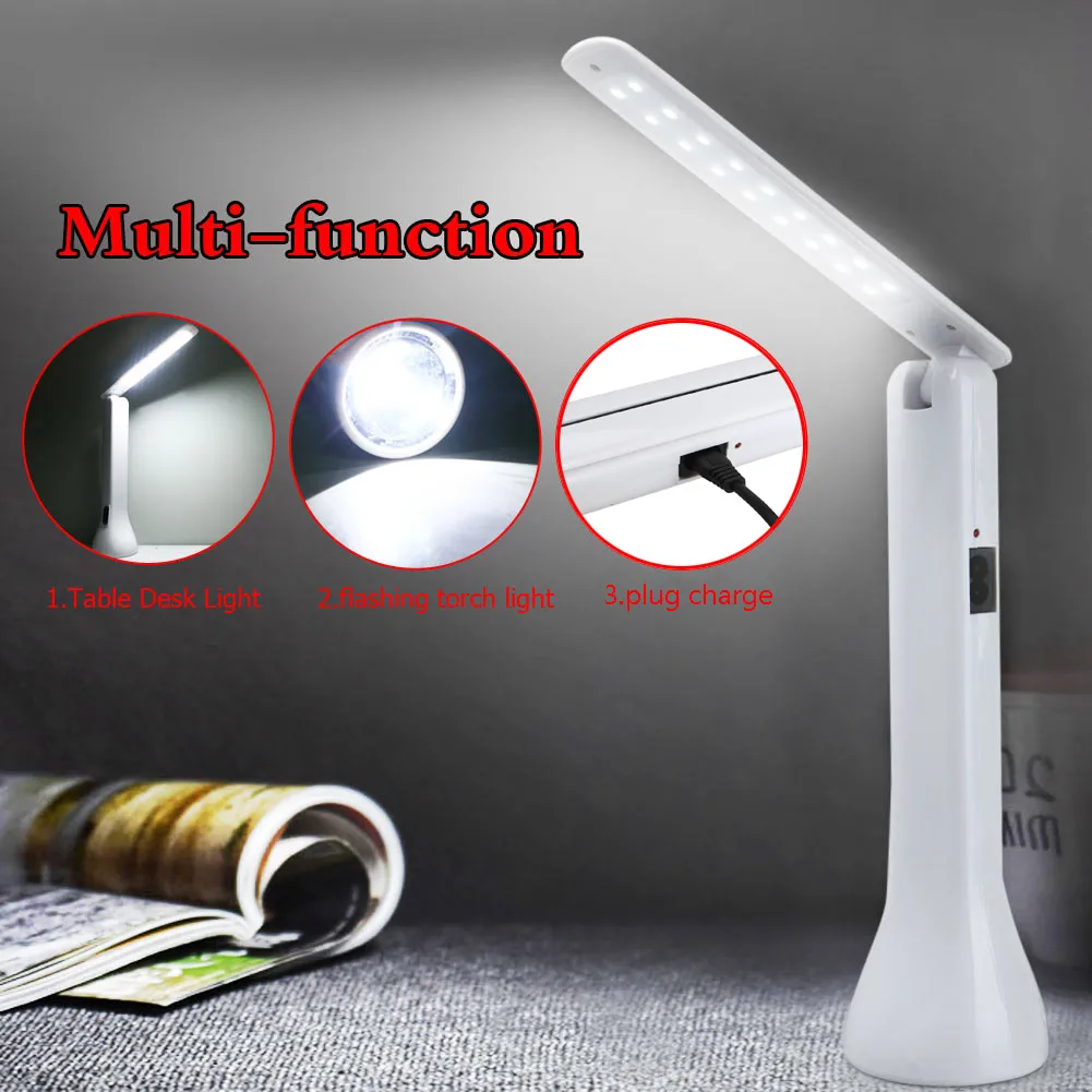 

110V 220V LED Portable Foldable Rechargeable Desk Table White Flashlight Torch Camping Hiking Reading Light Plug Charge/solar
