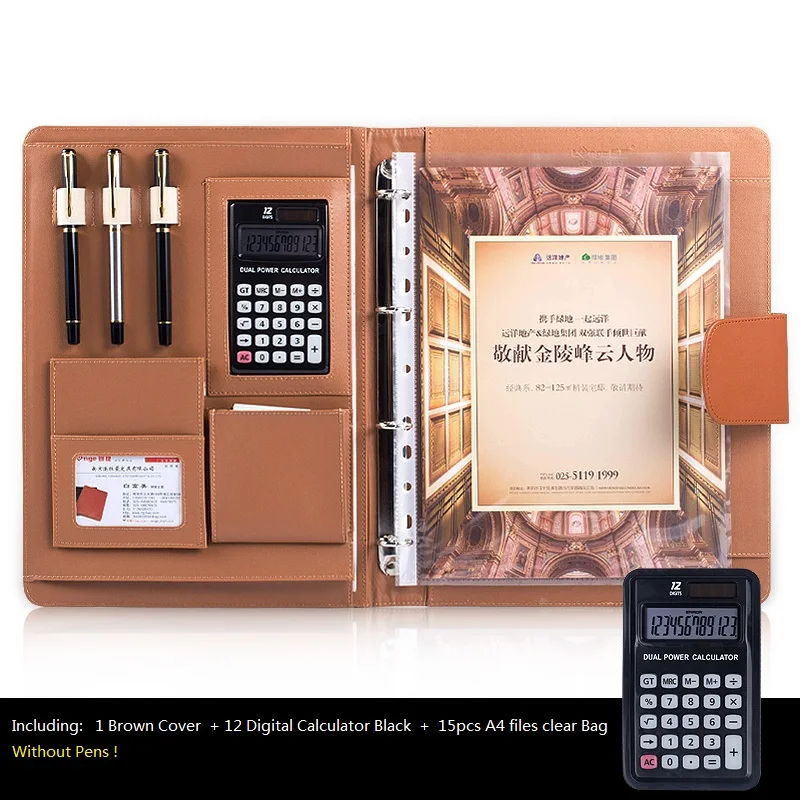 A4 бюро организатор из искусственной кожи Большой Padfolio, Бизнес Тетрадь с калькулятором спираль файл мешки, офиса