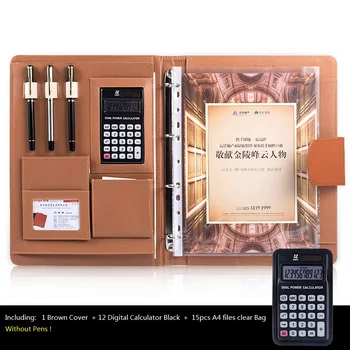

A4 Office Desk Organizer PU Leather Large Padfolio, Business Notebook with Calculator Spiral File Bags, Office Supplies