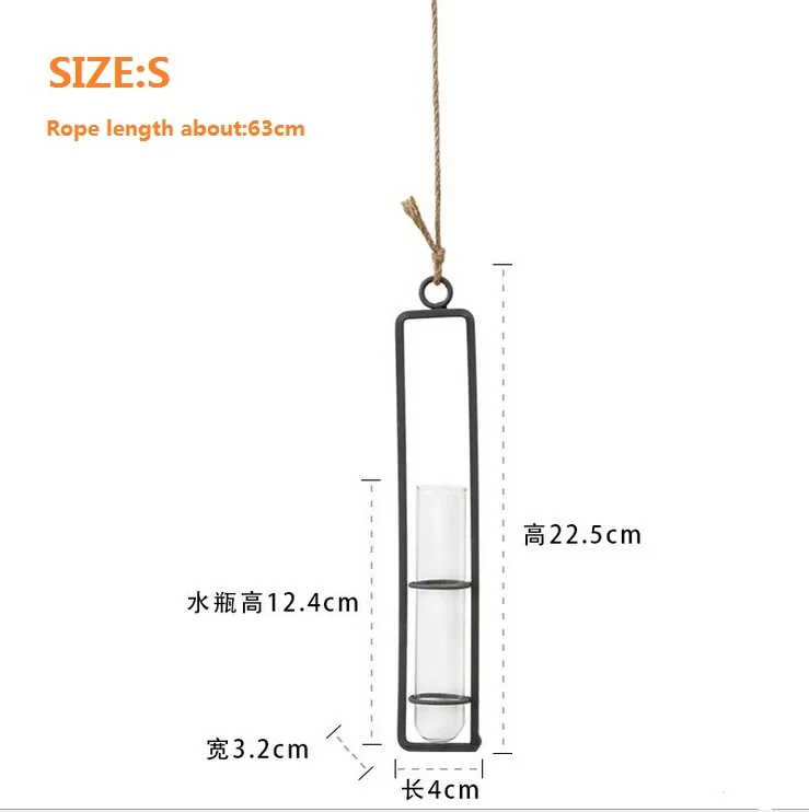 Креативная гидропонная ваза из кованого железа, прозрачная подвесная пробирка, Цветочная подвесная бутылка, простые вазы для украшения дома