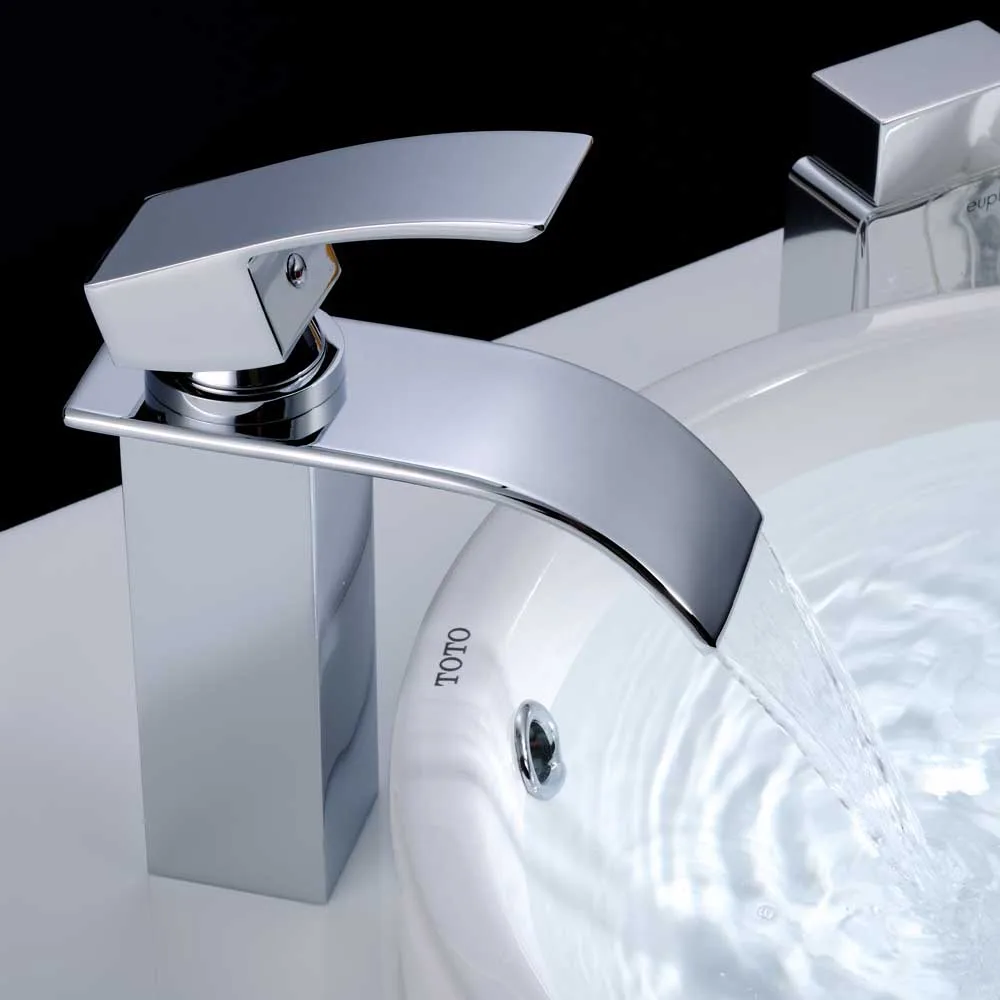 

Copper Square Waterfall Bathroom Sink Basin Mixer Tap Faucet ,Chrome Plated