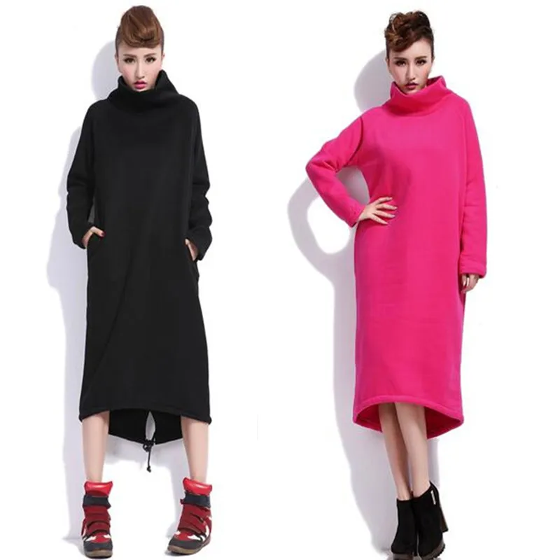 

2019 Autumn Winter thick velvet long hoodie dress loose casual turtleneck Dress Casual Women Sweatshirt vestido plus size L-6XL