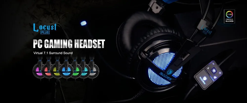 Наушники SADES Locust Plus, 7,1, объемный звук, гарнитура, эластичная подвеска, повязка на голову, наушники с RGB светодиодной подсветкой для ПК/ноутбука