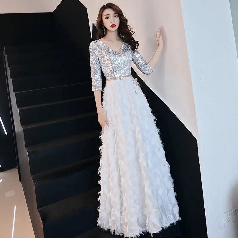 party gown weiyin Black Half Sleeves Backless A-line V-neck Zipper Draped Party Frocks Dresses Floor Length Evening Dresses WY951 petite formal dresses & gowns Evening Dresses