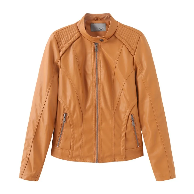 NXH  faux leather jackets women Moto Biker jacket plus size autumn coat black pink red leather jacket pu 2019 women fashion