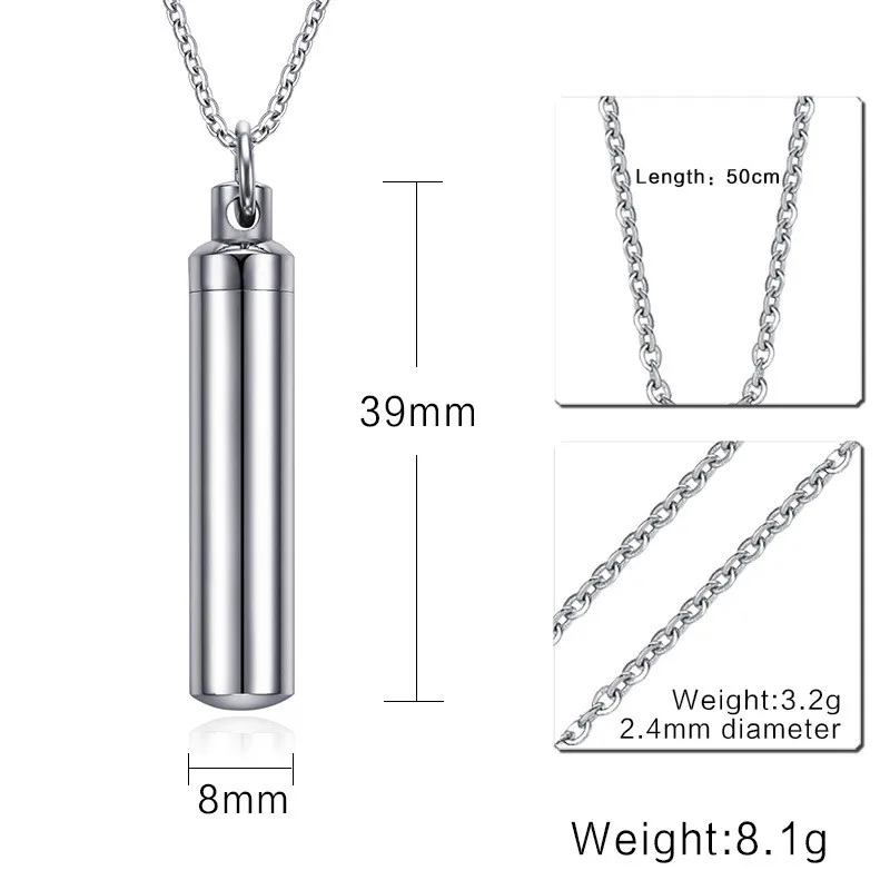Capsule Pendant Necklace Silver Color Open Cylindrical Pendants