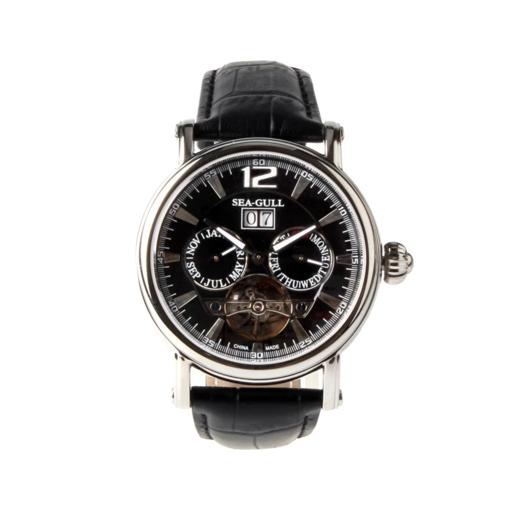 

Seagull Full Calendar Grande Date Flywheel Onion Crown Exhibition Back Automatic Men's Watch Sea-gull M307S Black Dial