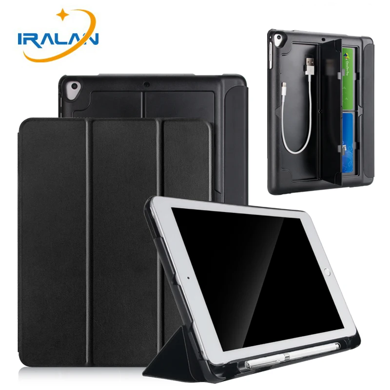 

Case For Apple ipad 9.7 2017 2018 With Pen Holder Cover For iPad Air 1 2 USB Card Tablet Shell PU Leather Flip Stand Cover+film