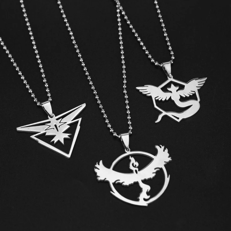 

3 style New Pokemon Go Necklace Game Anime Stainless Steel Team Valor Mystic Instinct Logo Bead Chain for fans Souvenir