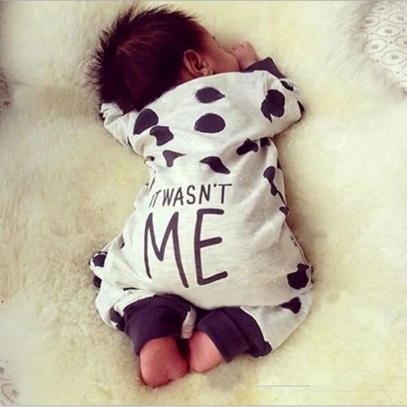 

Baby Boy Romper 2018 Spring Infant Pajamas It wasn't me printed Cotton Long sleeves climb clothing Newborn Baby boy girl suit