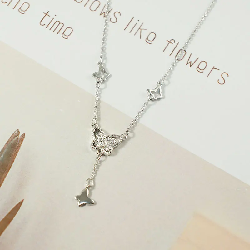 

ZTUNG LOP1 women fine jewelry,925 silver butterfly shape necklace,temperamental long pendant for graceful lady