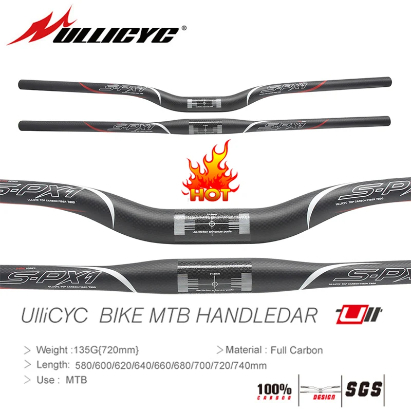 

HOT Sale SPX1 Ullicyc Mountain Bike Part 3K Full Carbon Handlebar(Flat/Rise)31.8*580/600/620/640/660/680/700/720/740mm free ship