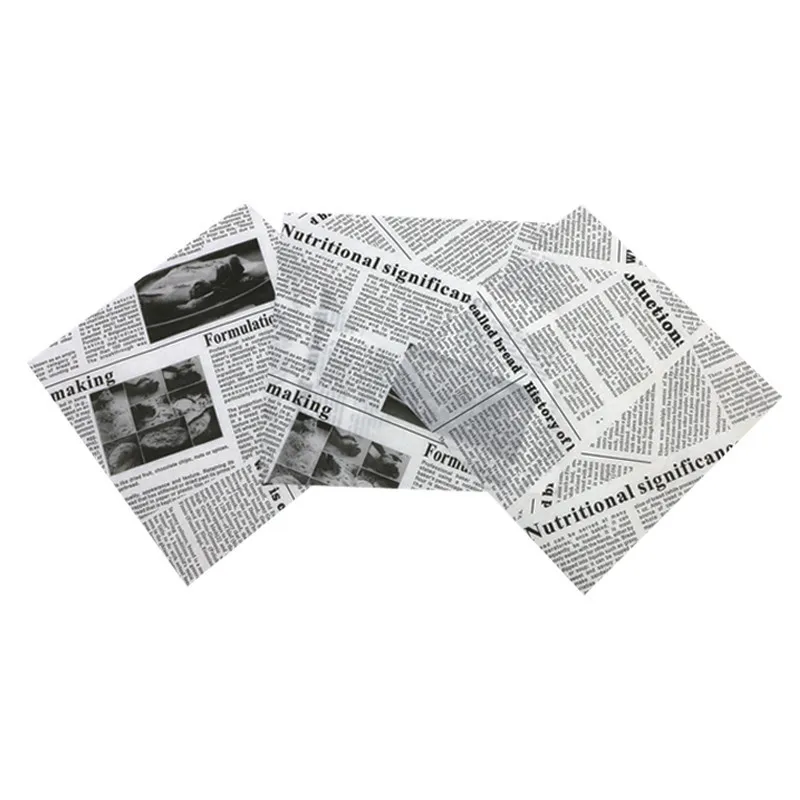 

100pcs 18*18cm Creative newspaper design Food wrapping wax paper Oil proof paper For deep-fried Fast Food Oil-proof packaging
