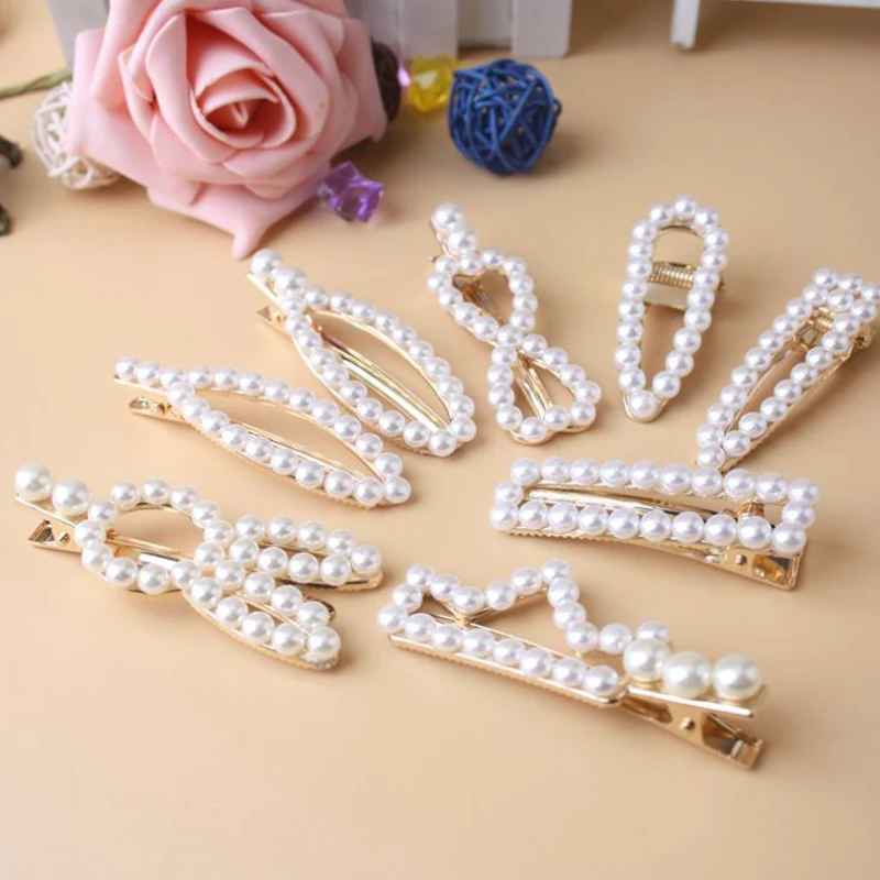 

2019 Women Korean Pearl Imitation Beads Hair Clip Gold Barrette Stick Hairpin Hair Styling Accessories handmade For Girls