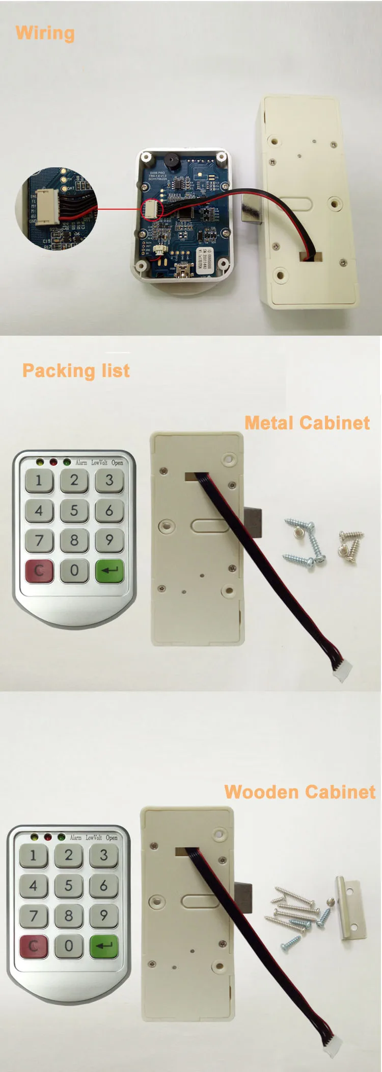 Combination Cam Lock Wiring and packing list