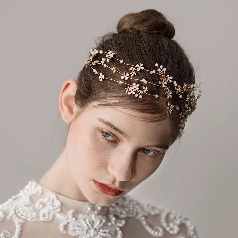 

Luxury Wedding Hair Accessories Tiara Trendy Bridal Hair Ornaments Gold Leaf Tiaras Jewelry For Women Hair Vine Headbands